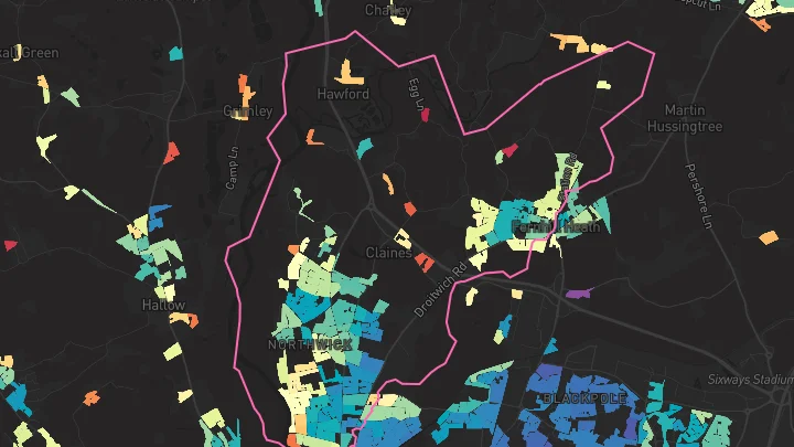 House price heatmap showing property values across Worcester