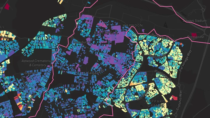 House price heatmap showing property values across Worcester