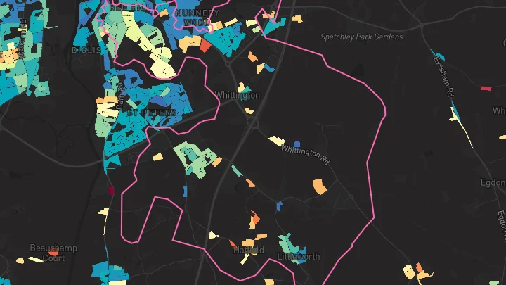 House price heatmap showing property values across Worcester