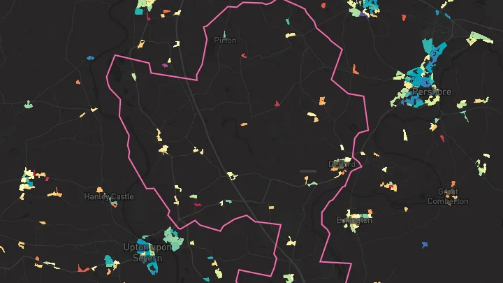 House price heatmap showing property values across Defford