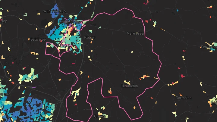House price heatmap showing property values across Droitwich