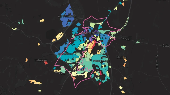 House price heatmap showing property values across Droitwich