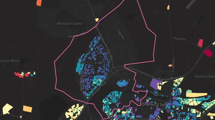 House price heatmap showing property values across Droitwich