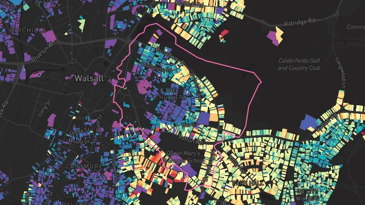 House price heatmap showing property values across Walsall