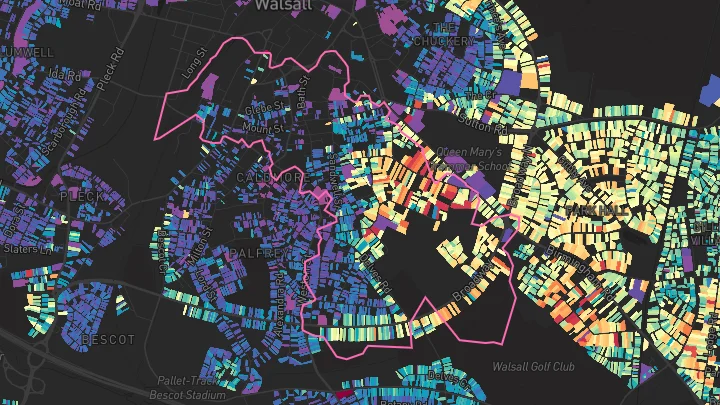 House price heatmap showing property values across Walsall