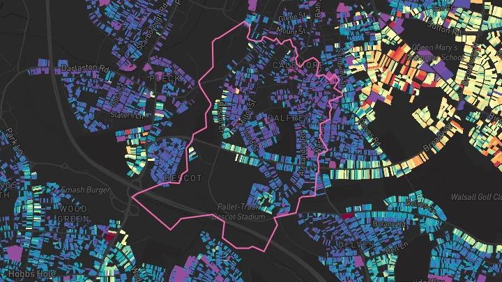 House price heatmap showing property values across Walsall