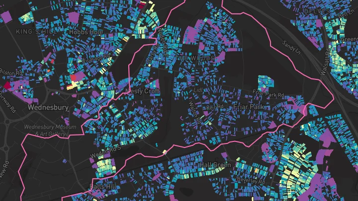 House price heatmap showing property values across Wednesbury