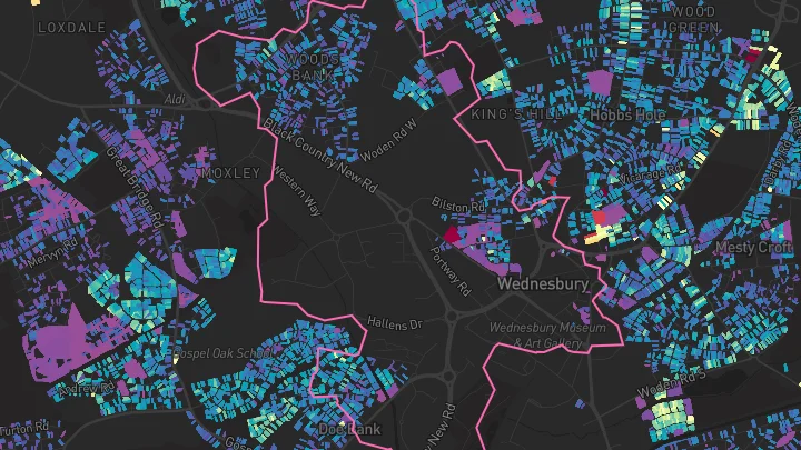 House price heatmap showing property values across Wednesbury
