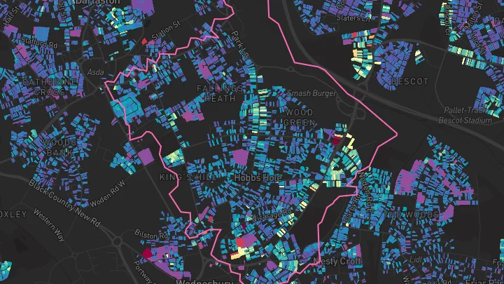 House price heatmap showing property values across Wednesbury