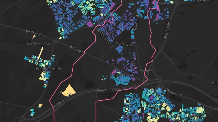 House price heatmap showing property values across Cannock