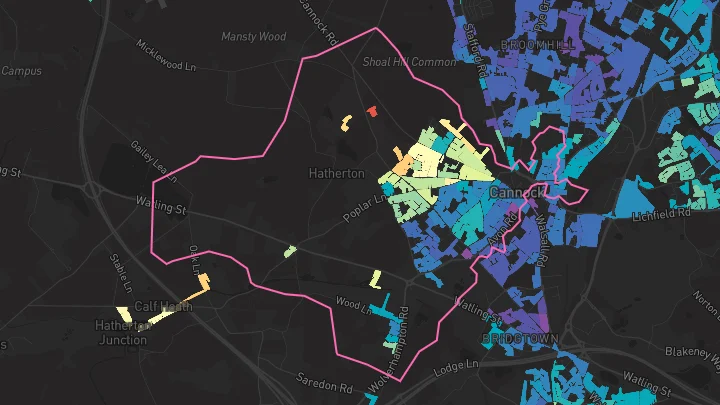 House price heatmap showing property values across Cannock