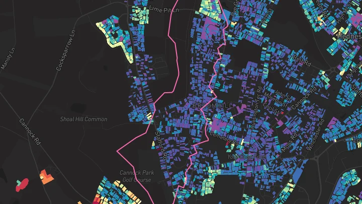 House price heatmap showing property values across Cannock