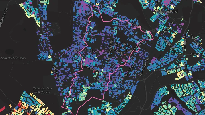 House price heatmap showing property values across Cannock