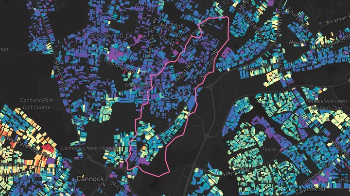 House price heatmap showing property values across Cannock