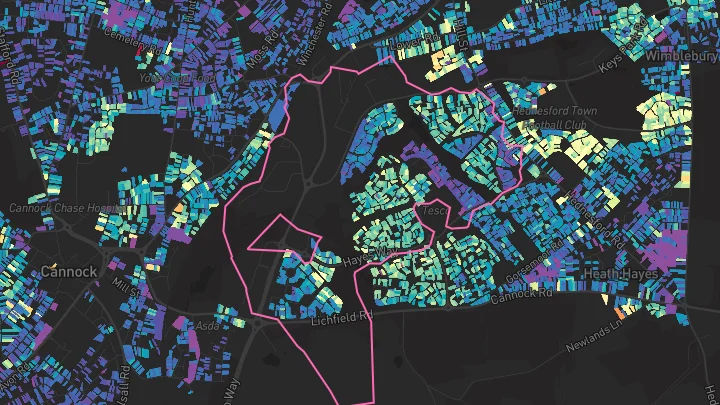House price heatmap showing property values across Cannock