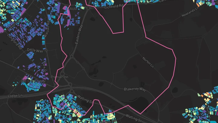 House price heatmap showing property values across Churchbridge