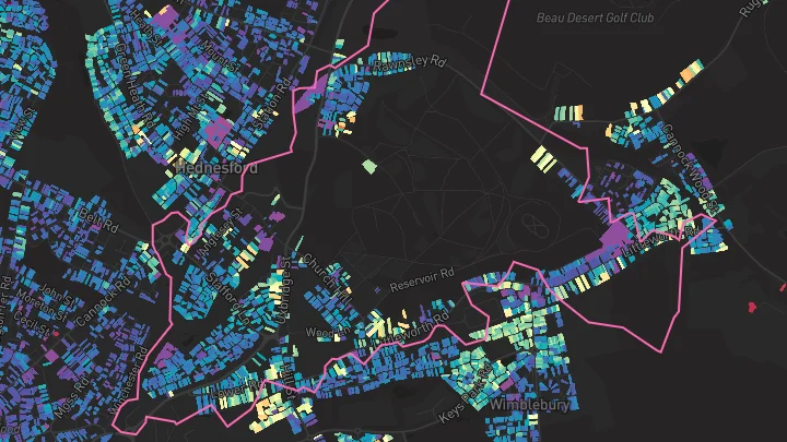 House price heatmap showing property values across Hednesford