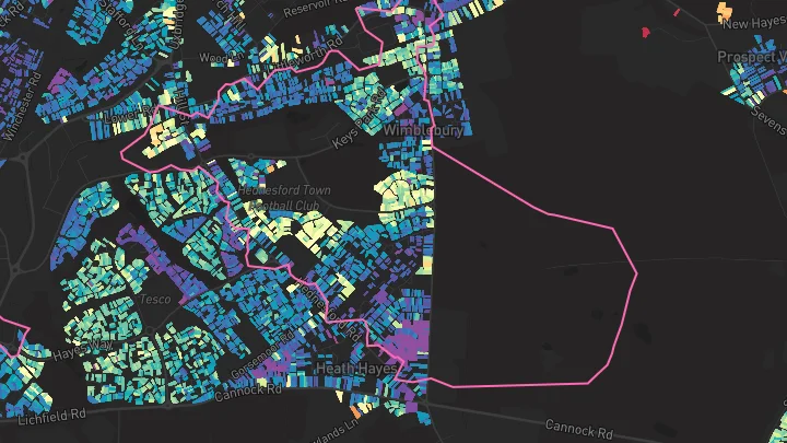 House price heatmap showing property values across Cannock
