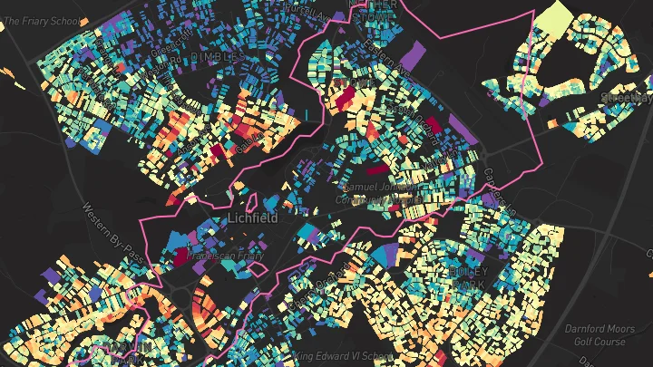 House price heatmap showing property values across Lichfield