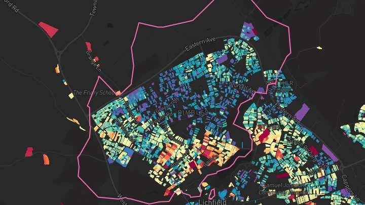 House price heatmap showing property values across Lichfield