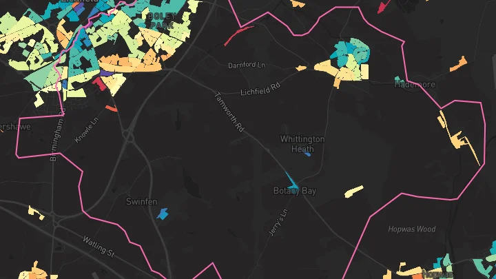 House price heatmap showing property values across Lichfield