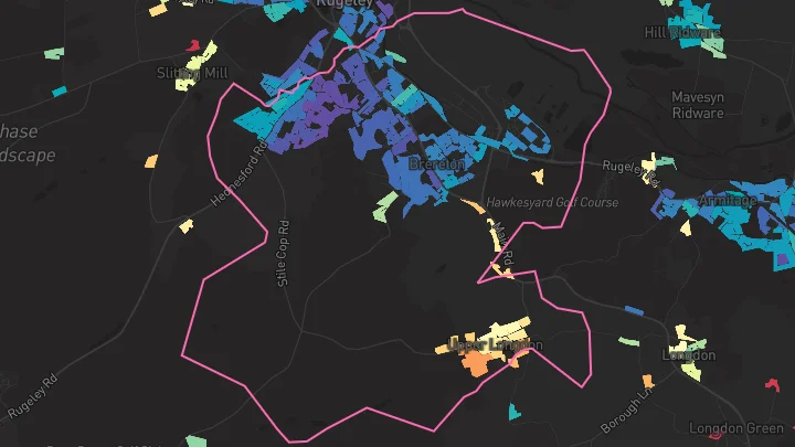 House price heatmap showing property values across Rugeley