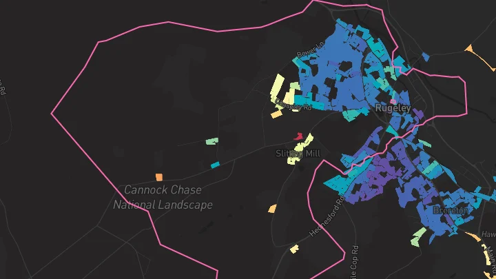 House price heatmap showing property values across Rugeley