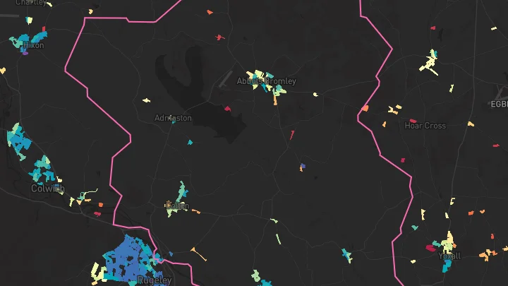 House price heatmap showing property values across Abbots Bromley