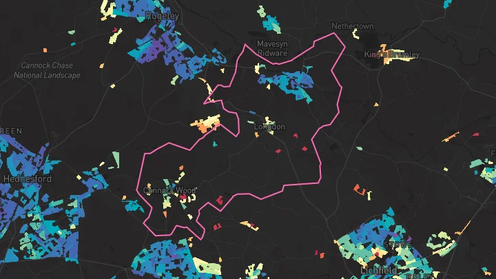 House price heatmap showing property values across Handsacre
