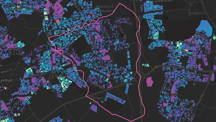 House price heatmap showing property values across Walsall