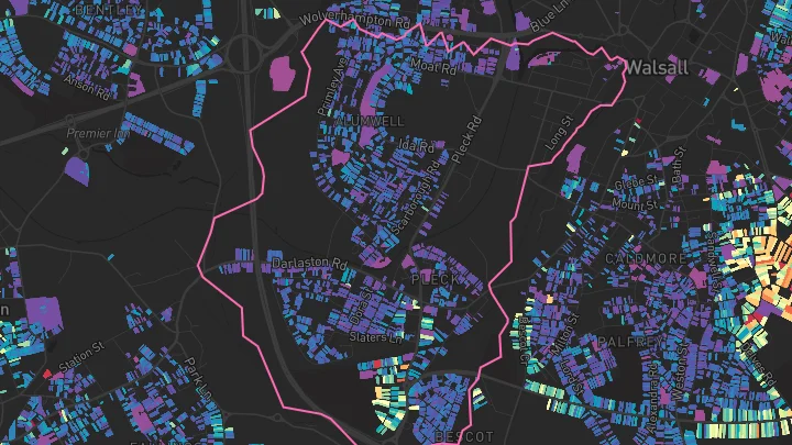 House price heatmap showing property values across Walsall