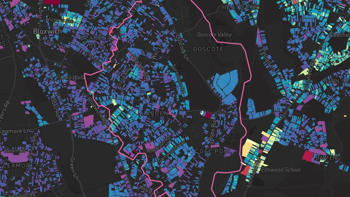 House price heatmap showing property values across Walsall
