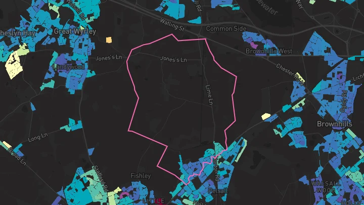 House price heatmap showing property values across Pelsall
