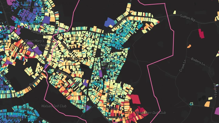 House price heatmap showing property values across Walsall