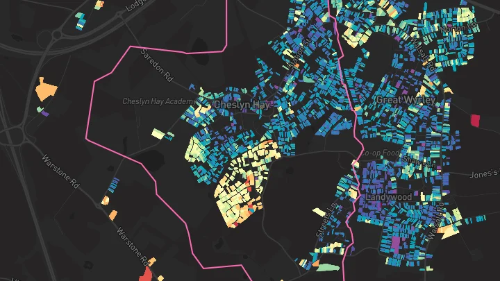 House price heatmap showing property values across Cheslyn Hay