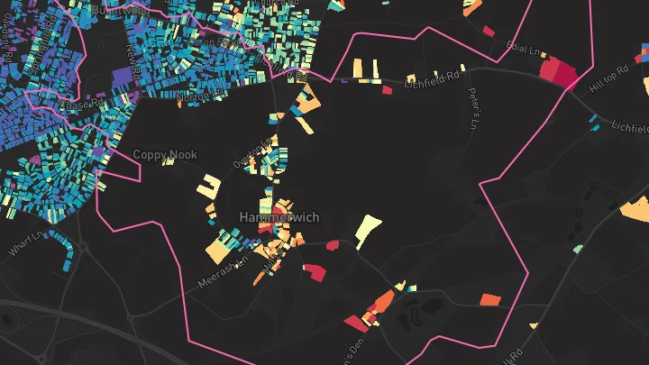 House price heatmap showing property values across Burntwood