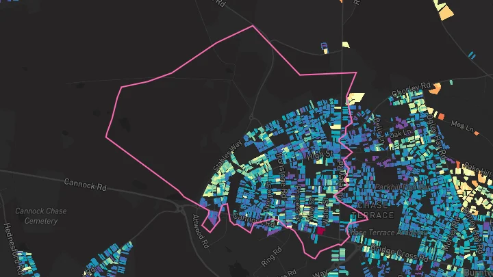House price heatmap showing property values across Burntwood