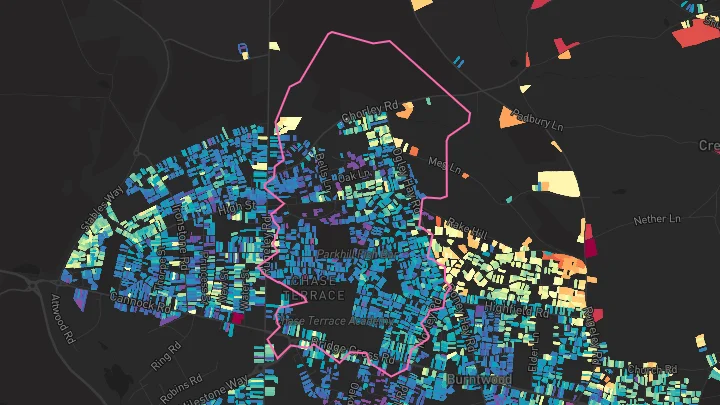 House price heatmap showing property values across Burntwood