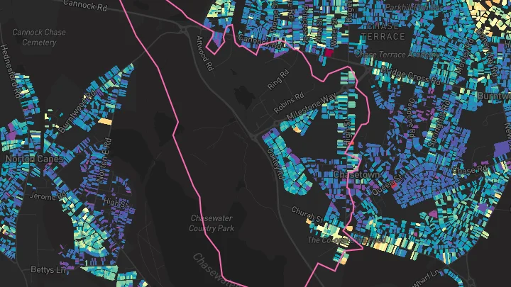 House price heatmap showing property values across Chasetown