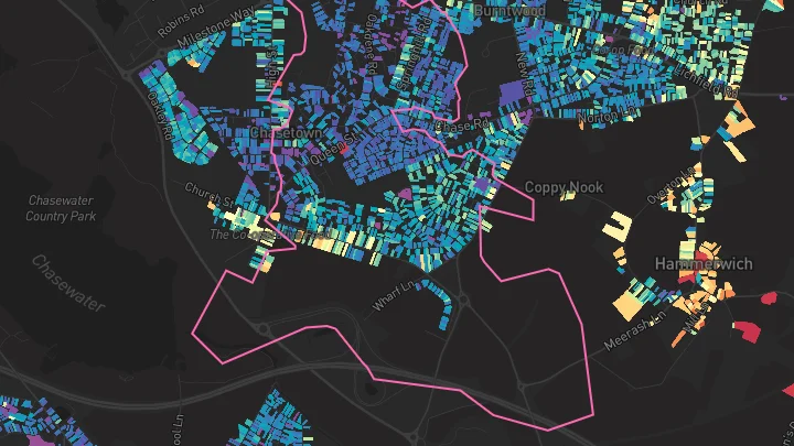 House price heatmap showing property values across Burntwood