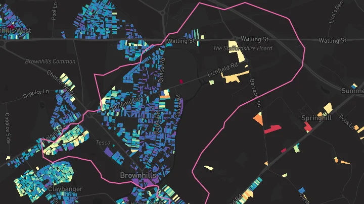 House price heatmap showing property values across Brownhills