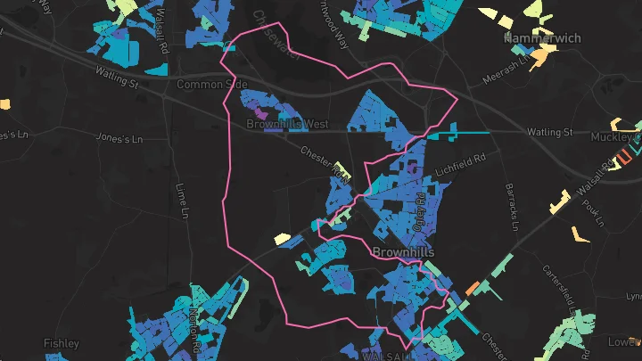 House price heatmap showing property values across Clayhanger