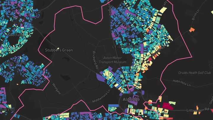 House price heatmap showing property values across Aldridge