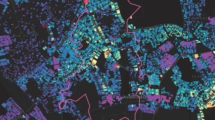 House price heatmap showing property values across Wednesfield