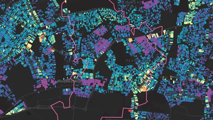 House price heatmap showing property values across Wednesfield