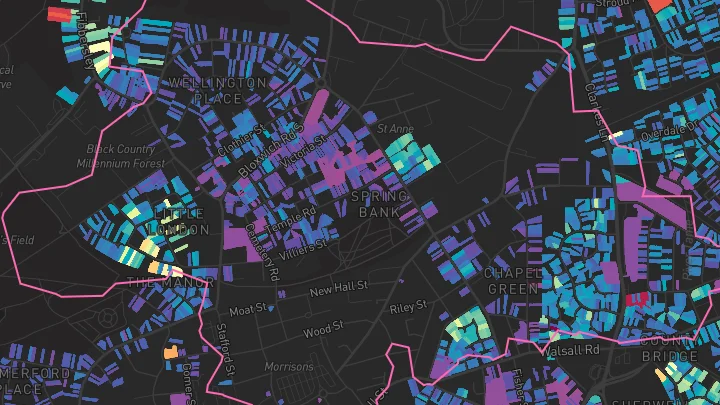 House price heatmap showing property values across Willenhall