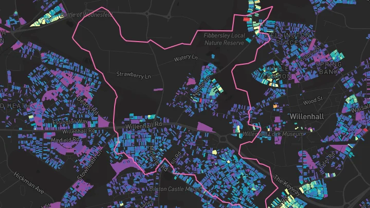 House price heatmap showing property values across Willenhall
