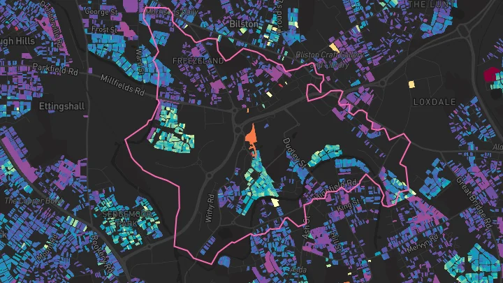 House price heatmap showing property values across Bilston