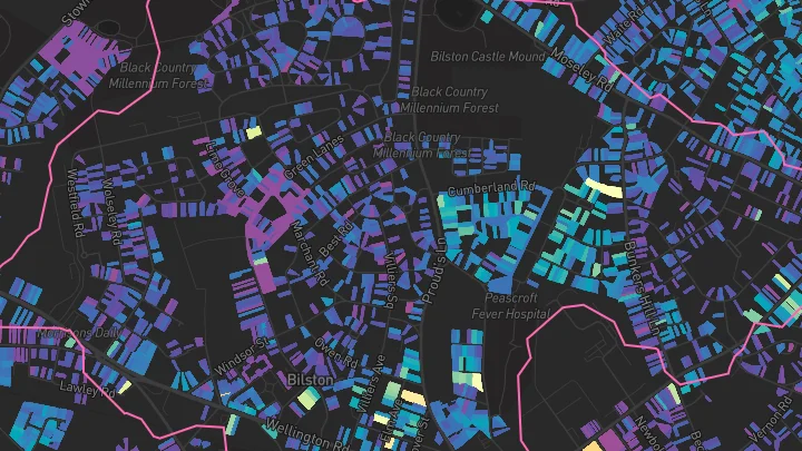 House price heatmap showing property values across Bilston