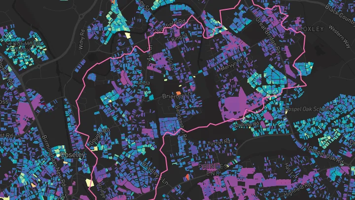 House price heatmap showing property values across Bilston